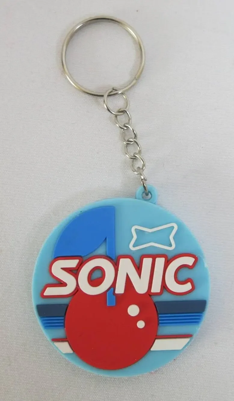 SONIC DRIVE IN *NEW* Cherry Keychain Keyring Slush Limeade Blue Red Rubber Logo